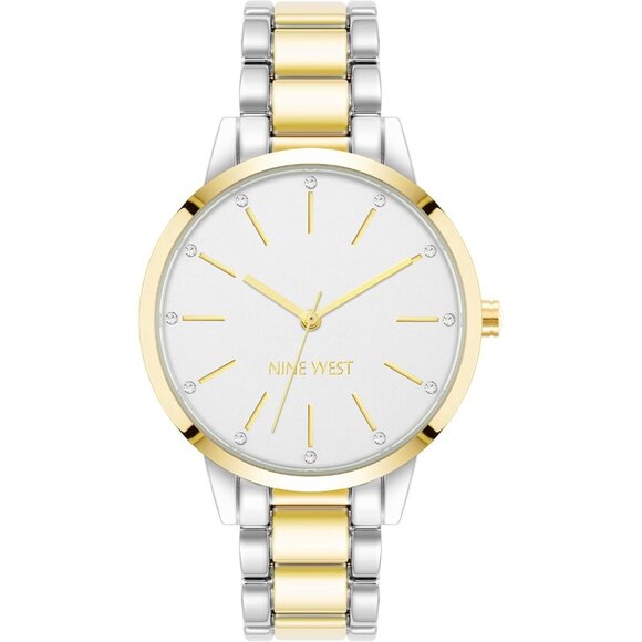 Nine West Women's Gold/Silver Crystal Accented Bracelet Watch - Picture 1 of 4